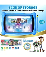 Contixo 7" Android Kids Tablet 32GB, Includes 50+ Disney Storybooks & Stickers, Protective Case with Kickstand Stylus, (2024 Model)