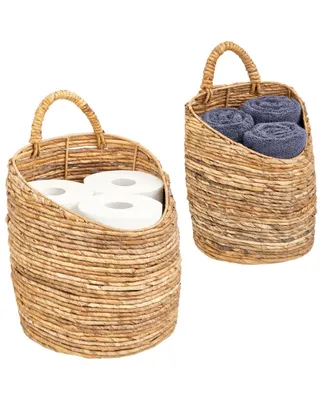 mDesign Woven Banana Bark Hanging Wall Storage Basket - Set of 2 - Natural/Tan