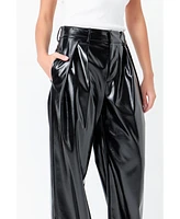 Women's Pleated Pu Pants