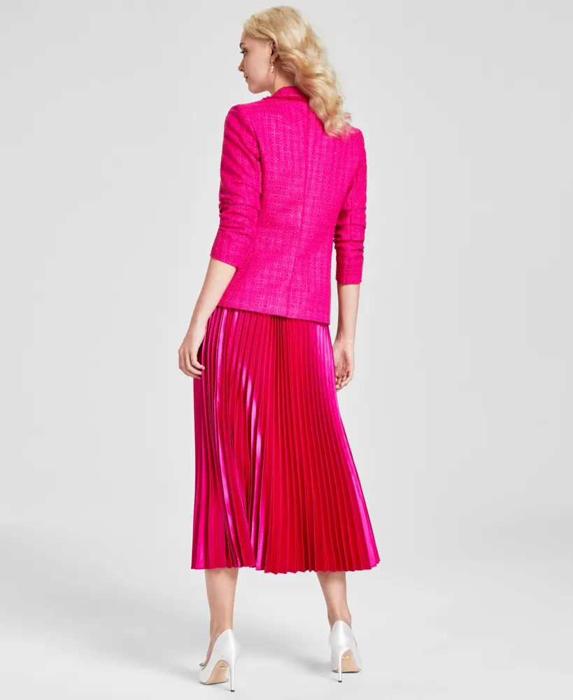 Anne Klein Women's Tweed Ruched-Sleeve Fringe Jacket