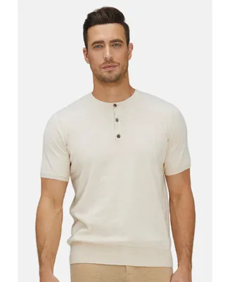 Bellemere Men's ShortTrim Fit Cotton Cashmere Henley T-Shirt
