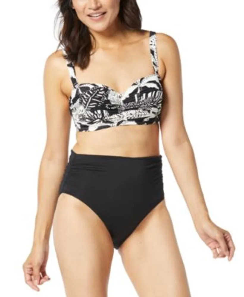 Coco Reef Womens Charisma Printed Bra Sized Pleated Bikini Top Contours High Waist Bikini Bottoms