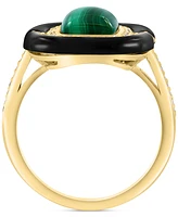 Effy Malachite, Onyx, & Diamond (1/5 ct. t.w.) Statement Ring in 14k Gold