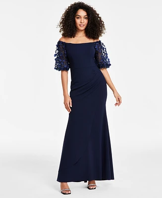 Xscape Petite Off-The-Shoulder Balloon-Sleeve Mermaid Gown