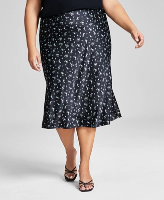 And Now This Trendy Plus Floral-Print Midi Skirt