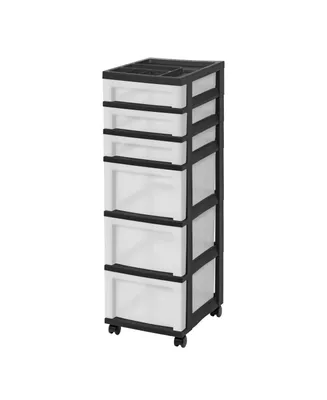6-Drawer Storage Cart with Organizer Top, Black