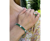 White Rhodium Clad Oval Emerald Crystal + Cubic Zirconia Line Bracelet