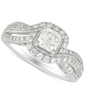 Diamond Princess-Cut Diamond Halo Swirl Engagement Ring (1-1/4 ct. t.w.) in 14k White Gold