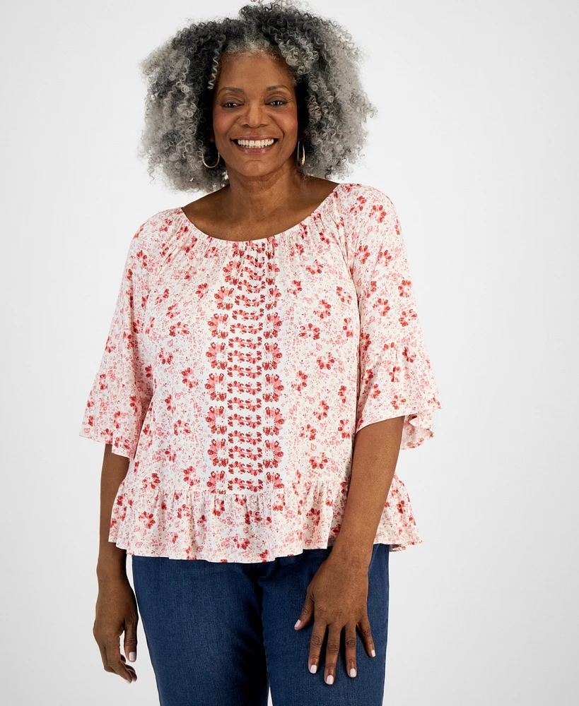 Style & Co Plus Printed On/Off-The-Shoulder Knit Top, Created for Macy's