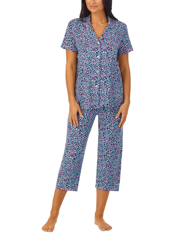 Cuddl Duds Women's 2-Pc. Notched-Collar Cropped Pajamas Set