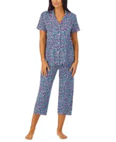 Cuddl Duds Women's 2-Pc. Notched-Collar Cropped Pajamas Set