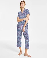 Cuddl Duds Women's 2-Pc. Notched-Collar Cropped Pajamas Set