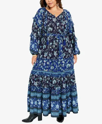 Avenue Plus Size Willow Border Maxi Dress