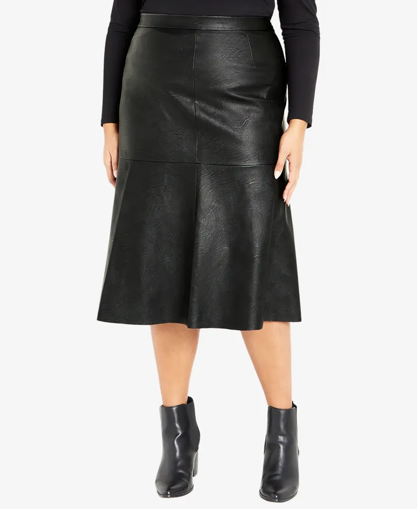 Faux Leather Midi Skirt - L / Black