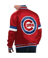 Men's Starter Red Distressed Chicago Cubs Home Game Satin Full-Snap Varsity Jacket