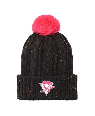 Girls Youth Pittsburgh Penguins Black Nep Yarn Cuffed Knit Hat with Pom