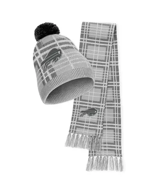 Women's Wear by Erin Andrews Buffalo Bills Plaid Knit Hat with Pom and Scarf Set