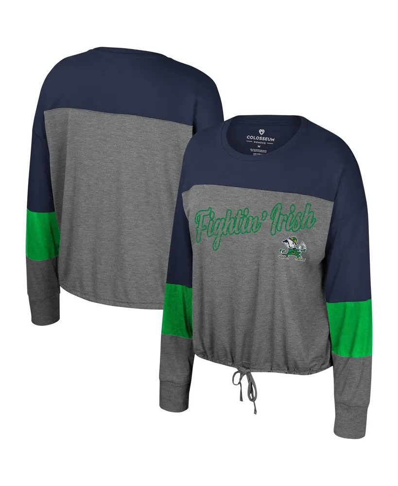 Women's Colosseum Gray Notre Dame Fighting Irish Twinkle Lights Tie Front Long Sleeve T-shirt