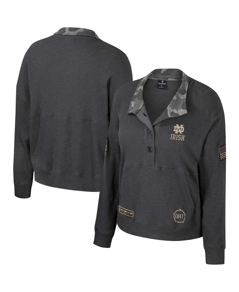 Women's Colosseum Heather Charcoal Notre Dame Fighting Irish Oht Military-Inspired Appreciation Payback Henley Thermal Sweatshirt