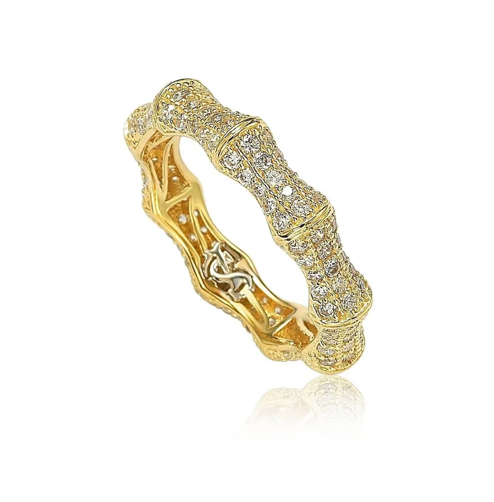 Suzy Levian New York Sterling Silver Cubic Zirconia Bamboo Eternity Band Ring