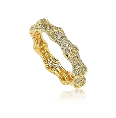 Suzy Levian Sterling Silver Cubic Zirconia Bamboo Eternity Band Ring