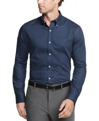 Tommy Hilfiger Men's Th Flex Slim Fit Wrinkle Resistant Stretch Pinpoint Oxford Dress Shirt