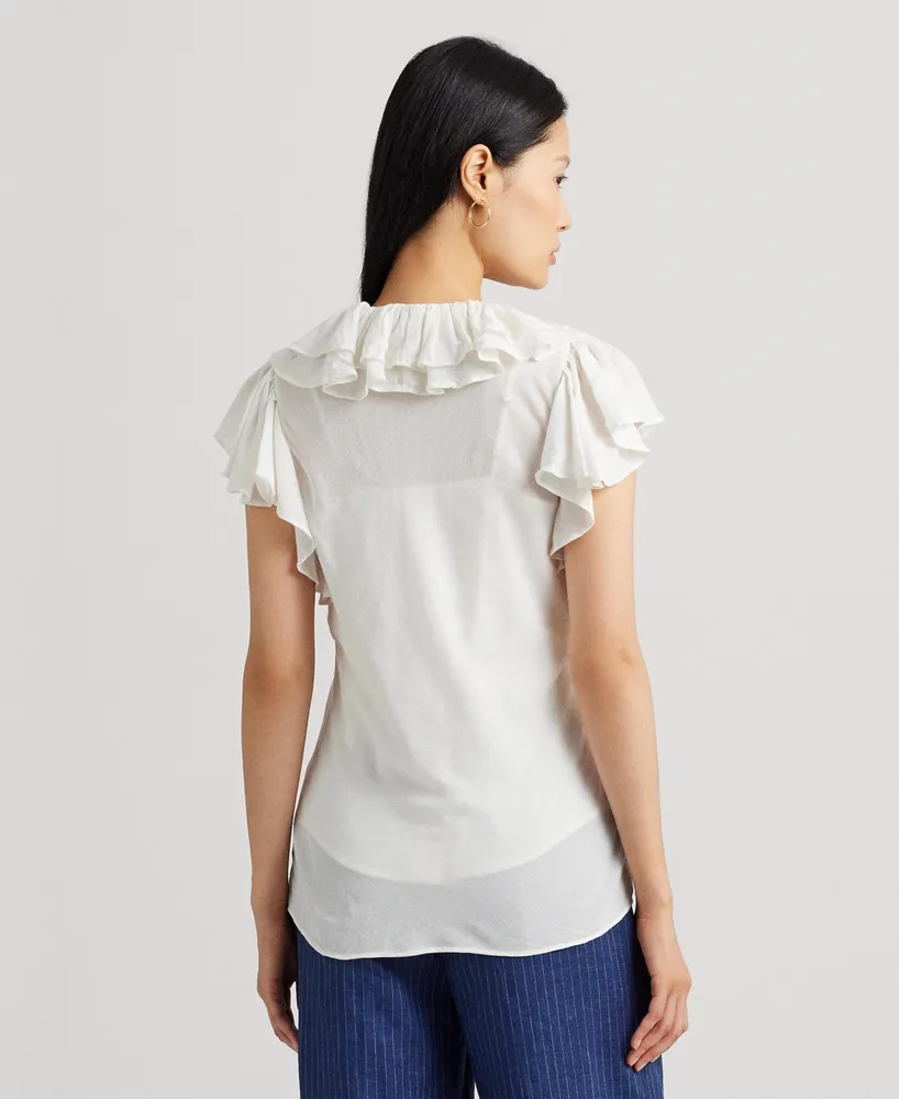 Lauren Ralph Lauren Women's Ruffle-Trim Gauze Flutter-Sleeve Shirt