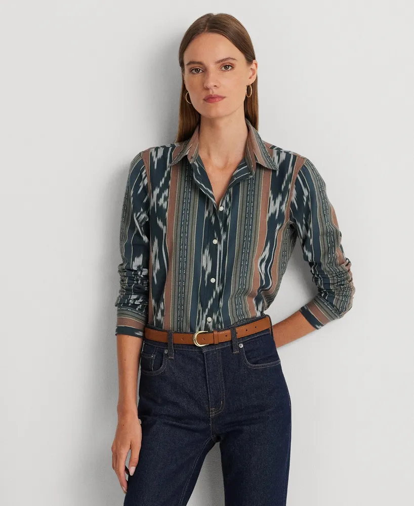 Lauren Ralph Women's Geo-Stripe Featherweight Cotton Shirt