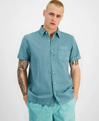 Sun + Stone Men's Blake Linen Chambray Short Sleeve Button-Front Shirt, Created for Macy's