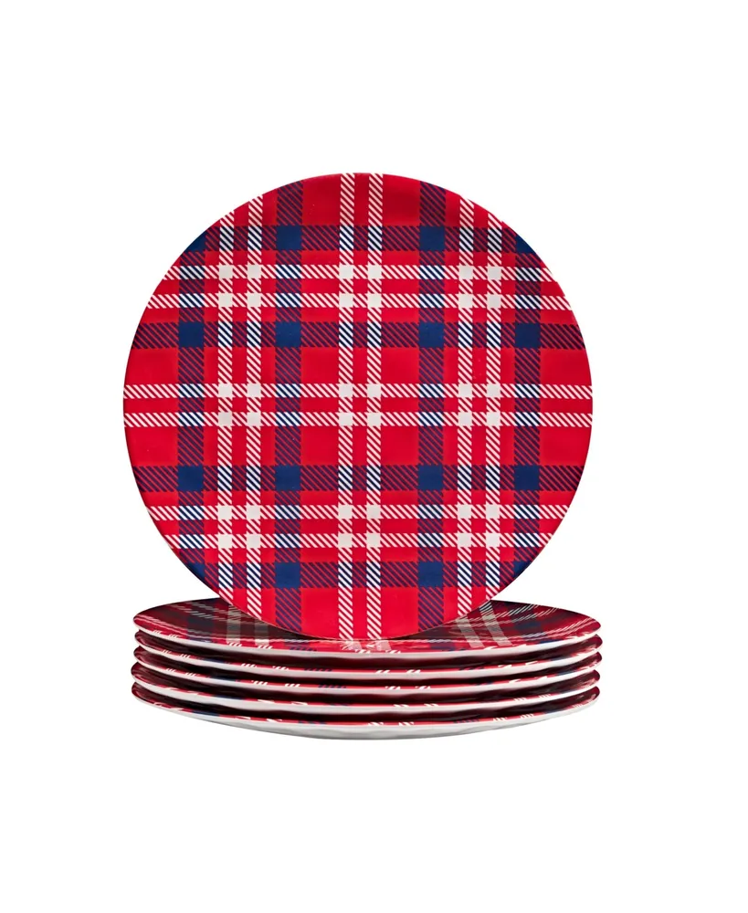 Certified International Patriotic Plaid Melamine Dinner Plate, Set of 6