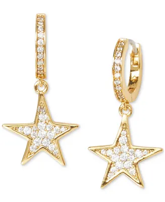 Kate Spade New York Gold-Tone Pave Star Charm Huggie Hoop Earrings