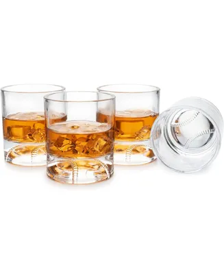 The Wine Savant Baseball Whiskey Glasses, Set of 4