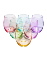 The Wine Savant Glass Colored Stemless Wine Glass, Set of 6