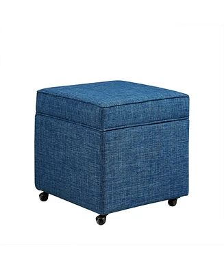 Inspired Home Laurie Linen Hidden Storage Castered Legs Ottoman