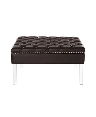Inspired Home Skye Pu Leather Button Tufted Acrylic Legs Ottoman