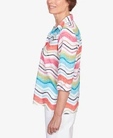 Alfred Dunner Petite Classic Brights Wavy Stripe Button Down Top