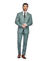 Gino Vitale Men's 3 Piece Slim Fit Green Plaid Suit