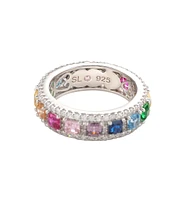 Suzy Levian New York Sterling Silver Cubic Zirconia Modern Eternity Band Ring