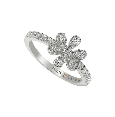 Suzy Levian Sterling Silver White Cubic Zirconia Flower Ring