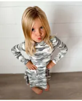 Bellabu Bear Toddler| Child Girls Grey Camo Long Sleeve Dress