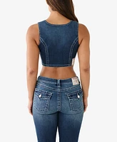 True Religion Women's Crystal Lace Up Denim Bra Top