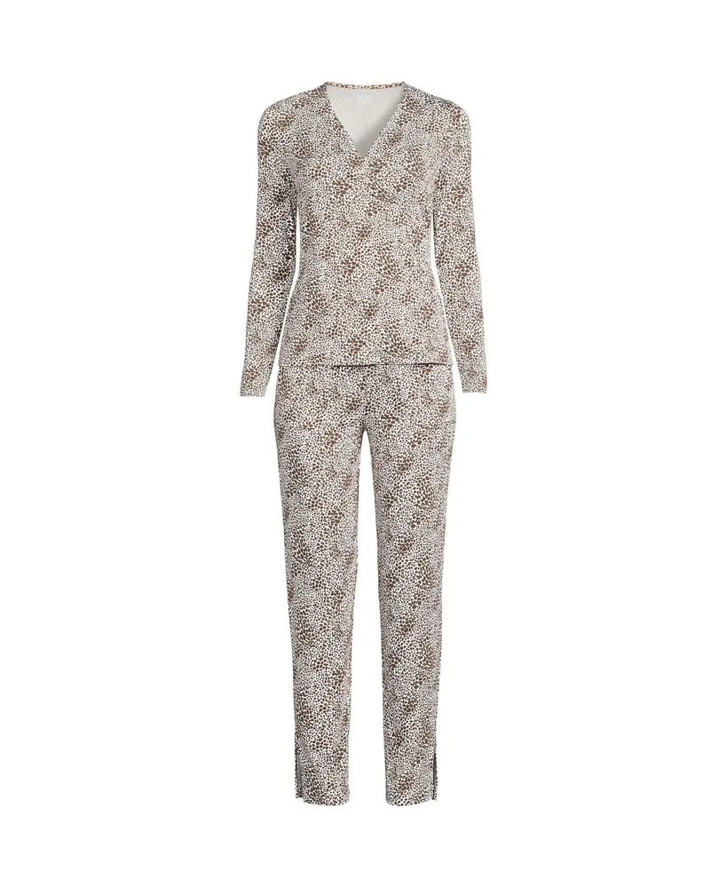 Lands' End Women's Plus Cooling 2 Piece Pajama Set - Long Sleeve Crossover  Top and Pants