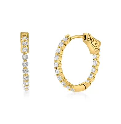 Sterling Silver or Gold Plated Over 20mm Inside-Outside Round Cz Hoop Earrings