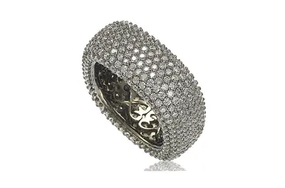 Suzy Levian New York Sterling Silver Cubic Zirconia Square Pave Eternity Ring