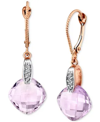 Pink Amethyst (6-3/4 ct. t.w.) & Diamond Accent Leverback Drop Earrings in 14k Rose Gold