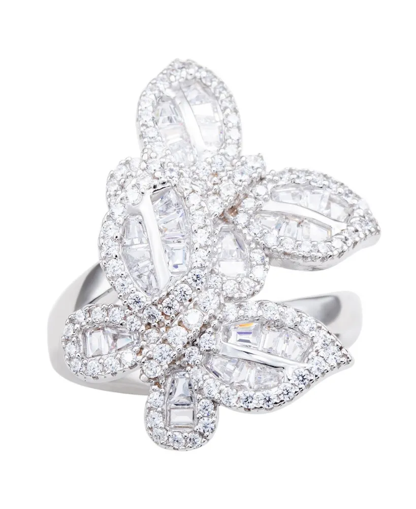 Suzy Levian Sterling Silver Cubic Zirconia Double Butterfly Ring