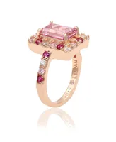 Suzy Levian New York Rose Sterling Silver Emerald Cut Pink Cubic Zirconia Ring