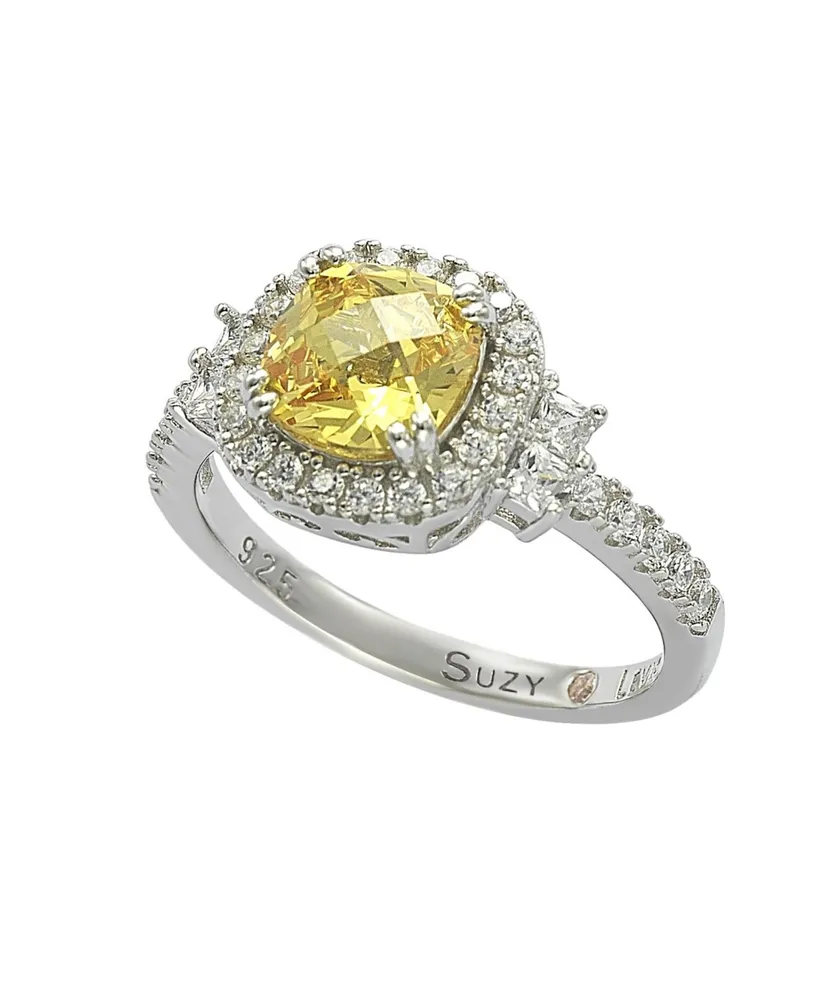 Suzy Levian Sterling Silver Yellow & White Cubic Zirconia Engagement Ring