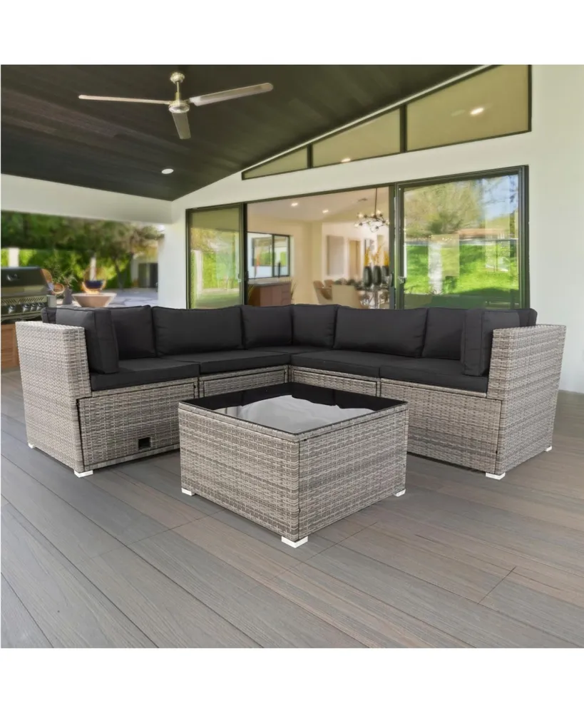 Simplie Fun 6 Pieces Pe Rattan Sectional Outdoor Furniture Cushioned Sofa Set With 3 Storage Under Seat