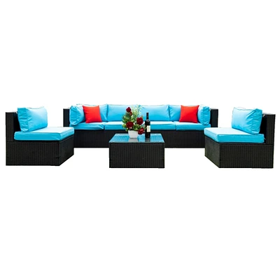Simplie Fun 5 Pieces Pe Rattan Sectional Outdoor Furniture Cushioned U Sofa Set With 2 Pillows